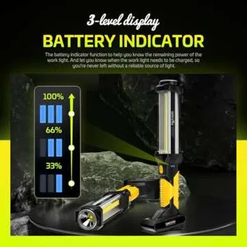 WARSUN Work Light Rechargeable LED 1500 Lumens Super Bright COB Portable Work Lights Magnetic Base and Hook Work Flashlight for Car Repair Machine Emergency