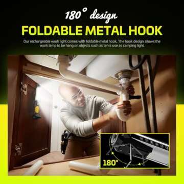 WARSUN Work Light Rechargeable LED 1500 Lumens Super Bright COB Portable Work Lights Magnetic Base and Hook Work Flashlight for Car Repair Machine Emergency