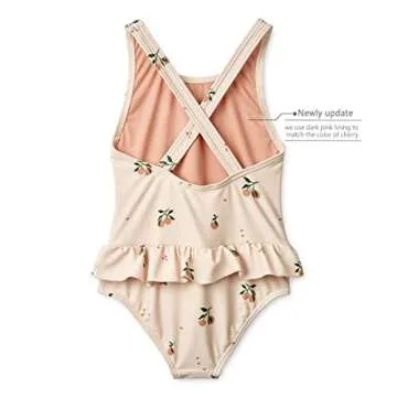 LDIOIF Toddler Girls One Piece Swimsuit Criss Cross Backless Bathing Suit UPF50+ Pink Cherry Beach W...