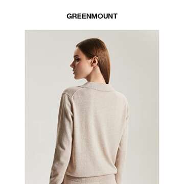 GreenMount Women's Deep V-Polo Casual Loose Cashmere Sweater Pullover Lapel Long Sleeve for Women Ke...