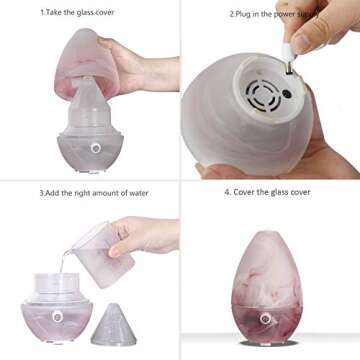 Essential oil diffuser, 120 ml Easter egg mist blue glass Aromatherapy diffuser, ultrasonic seven-color LED night lamp, guest room, indoor office, Yoga Hot spring.