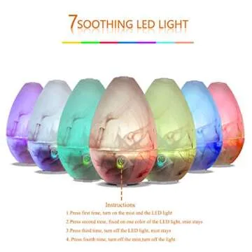 Essential oil diffuser, 120 ml Easter egg mist blue glass Aromatherapy diffuser, ultrasonic seven-color LED night lamp, guest room, indoor office, Yoga Hot spring.