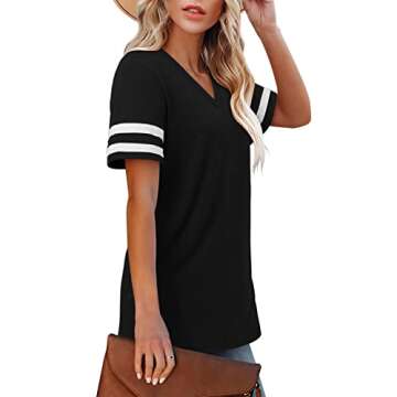 Angerella Womens V Neck Tshirts Shirts Loose Fit Short Sleeve Plus Size Tops Black Tee Shirt XL