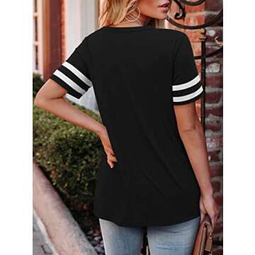 Angerella Womens V Neck Tshirts Shirts Loose Fit Short Sleeve Plus Size Tops Black Tee Shirt XL