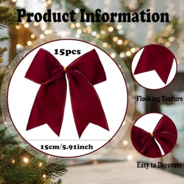 Ohapishop 15 Velvet Christmas Bows for Elegant Decor