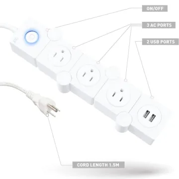 iJoy Flexible Power Strip with USB Ports and Extension Cord