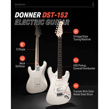 Donner Electric Guitar, DST-152 39" Electric Guitar Starter Kit HSS Pickup Coil Split, with Amp, Bag...