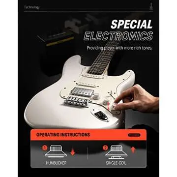 Donner Electric Guitar, DST-152 39" Electric Guitar Starter Kit HSS Pickup Coil Split, with Amp, Bag, Accessories, Polar White