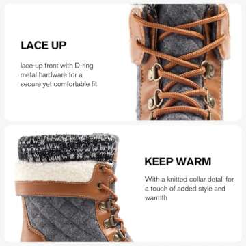 ALEADER Womens Snow Boots Duck Waterproof Boots Insulated Warm Brown Cold Weather Grey 9 M US Women