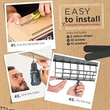 Under Desk Cable Management Tray, Cord Organizer for Desk, Cable Organizer, Wire Organizer, Cord Management, Cable Management Under Desk, Wire Holders for Desk - Black Cable Tray - Set of 2X 17