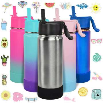 CHILLOUT LIFE 17 oz Insulated Water Bottle with Straw Lid & 20 Funny Stickers