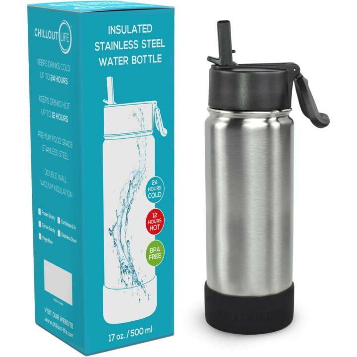 17 oz Insulated Water Bottle with Straw Lid & Stickers