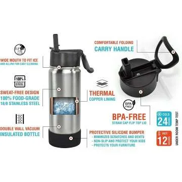 17 oz Insulated Water Bottle with Straw Lid & Stickers