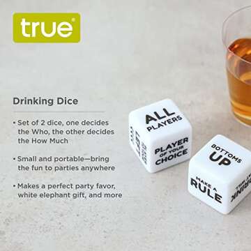 True Drinking Dice - Adult Party Games Drinking - Fun Drinking Games for Parties - Includes 2 Dice with Instructions - 2+ Players Dice Drinking Game