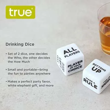 True Drinking Dice - Adult Party Games Drinking - Fun Drinking Games for Parties - Includes 2 Dice with Instructions - 2+ Players Dice Drinking Game
