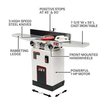 JET 6-Inch Long Bed Jointer, 3 HSS Knives, 1 HP, 1Ph 115/230V (Model JJ-6CSDX)