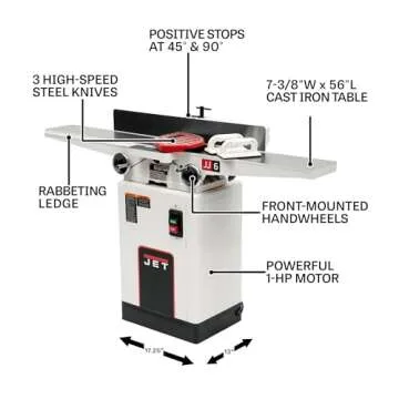JET 6-Inch Long Bed Jointer, 3 HSS Knives, 1 HP, 1Ph 115/230V (Model JJ-6CSDX)
