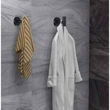2 Pack Bathroom Towel Hooks Wall Mount Hooks Matte Black Towel Racks Coat Hooks, Heavy Duty Robe Hook Holder for Kitchen Garage Home Hotel Office Cabinet