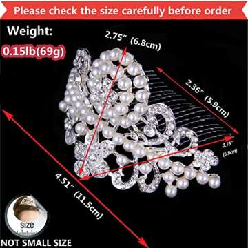 ROFIFY Pearls Crown Comb Tiara Audrey Hepburn Holly Golightly Hair Piece Costume Style Crystal Silver Plated Inspired by Breakfast at T's