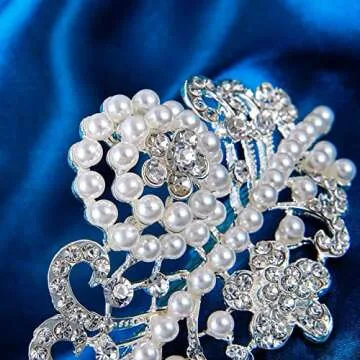 ROFIFY Pearls Crown Comb Tiara Audrey Hepburn Holly Golightly Hair Piece Costume Style Crystal Silver Plated Inspired by Breakfast at T's