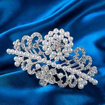 ROFIFY Pearls Crown Comb Tiara Audrey Hepburn Holly Golightly Hair Piece Costume Style Crystal Silver Plated Inspired by Breakfast at T's