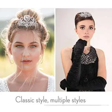 ROFIFY Pearls Crown Comb Tiara Audrey Hepburn Holly Golightly Hair Piece Costume Style Crystal Silver Plated Inspired by Breakfast at T's