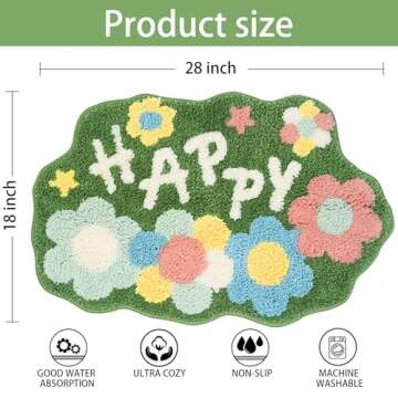 WOFNA Boho Bathroom Rugs- 28" x 18" Non-Slip Small Bath Mat Soft Absorbent Green Shower Rug, Cute Ae...