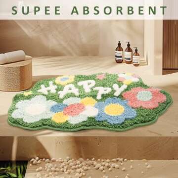 WOFNA Boho Bathroom Rugs- 28" x 18" Non-Slip Small Bath Mat Soft Absorbent Green Shower Rug, Cute Aesthetic Washable Bath Floor Mat for Bathtub, Shower and Home Decor