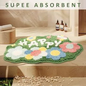 WOFNA Boho Bathroom Rugs- 28" x 18" Non-Slip Small Bath Mat Soft Absorbent Green Shower Rug, Cute Aesthetic Washable Bath Floor Mat for Bathtub, Shower and Home Decor