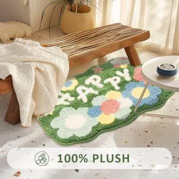 WOFNA Boho Bathroom Rugs- 28" x 18" Non-Slip Small Bath Mat Soft Absorbent Green Shower Rug, Cute Aesthetic Washable Bath Floor Mat for Bathtub, Shower and Home Decor