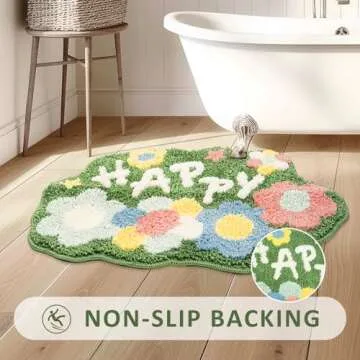 WOFNA Boho Bathroom Rugs- 28" x 18" Non-Slip Small Bath Mat Soft Absorbent Green Shower Rug, Cute Aesthetic Washable Bath Floor Mat for Bathtub, Shower and Home Decor