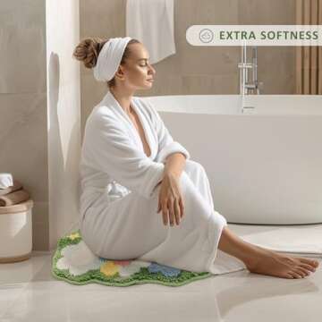 WOFNA Boho Bathroom Rugs- 28" x 18" Non-Slip Small Bath Mat Soft Absorbent Green Shower Rug, Cute Aesthetic Washable Bath Floor Mat for Bathtub, Shower and Home Decor