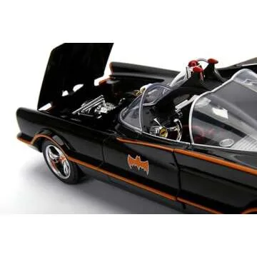 Jada 98625 DC Comics Classic TV Series Batmobile Die-cast Car, 1:18 Scale Vehicle & 3" Batman & Robin Collectible Figurine 100% Metal, Black