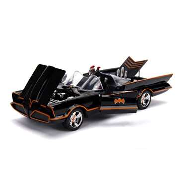 Jada 98625 DC Comics Classic TV Series Batmobile Die-cast Car, 1:18 Scale Vehicle & 3" Batman & Robin Collectible Figurine 100% Metal, Black