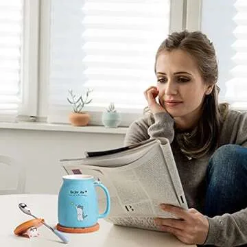 Feify Cute Cat Cup with Kawaii Lid and Coaster