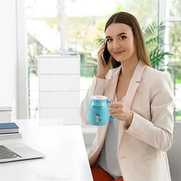 Feify Cute Cat Cup with Kawaii Lid and Coaster