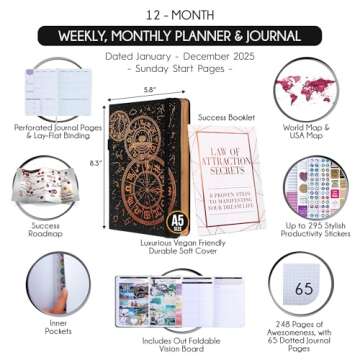 Law of Attraction Planner 2025 - Hourly, Weekly & Monthly Goal Setting Planner, 12 Month Journey to ...
