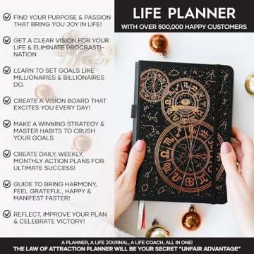 Law of Attraction Planner 2025 - Hourly, Weekly & Monthly Goal Setting Planner, 12 Month Journey to Increase Productivity | Life & Gratitude Journal, Include Foldable Vision Board, Gift Box & Stickers