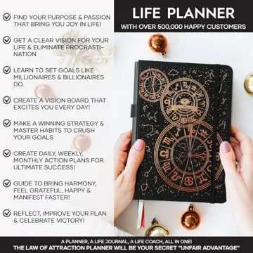 Law of Attraction Planner 2025 - Hourly, Weekly & Monthly Goal Setting Planner, 12 Month Journey to Increase Productivity | Life & Gratitude Journal, Include Foldable Vision Board, Gift Box & Stickers