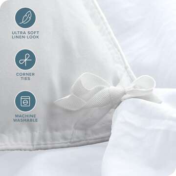 Bare Home Ultra Soft Washed Microfiber Queen Duvet Cover with 2 Standard Pillow Shams, Linen-Like Lo...