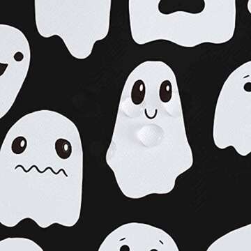 SHENGJUN 72x72 Inches Halloween Ghost Shower Curtain, Spooky Cute Funny Cartoon Ghosts Icons Black and White Fabric Kids Boy Trick or Treat Bathroom Shower Curtain with 12 Hooks