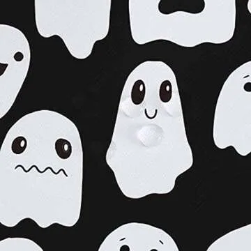 SHENGJUN 72x72 Inches Halloween Ghost Shower Curtain, Spooky Cute Funny Cartoon Ghosts Icons Black and White Fabric Kids Boy Trick or Treat Bathroom Shower Curtain with 12 Hooks