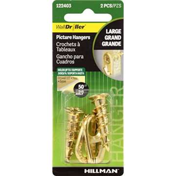 Hillman 122403 Small Self-Drilling White Wall Driller Picture Hangers 50lbs Package of 2