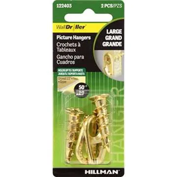 Hillman 122403 Small Self-Drilling White Wall Driller Picture Hangers 50lbs Package of 2