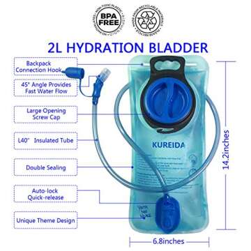 KUREIDA Hydration Bladder 2 Liter Leak Proof Water Reservoir,BPA Free,Wide Opening,Military Water Bl...