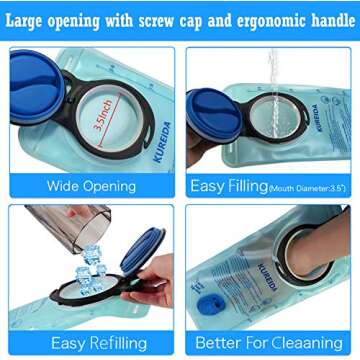 KUREIDA Hydration Bladder 2 Liter Leak Proof Water Reservoir,BPA Free,Wide Opening,Military Water Bladder Combined with Hydration Backpacks for Biking Hiking Running Camping Climbing.Blue