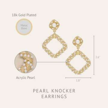 Ettika Gold Earrings. Jewelry, Pearl Earrings. 18k Gold Plated Earrings Pearl Knocker. Birthday Gifts for Women