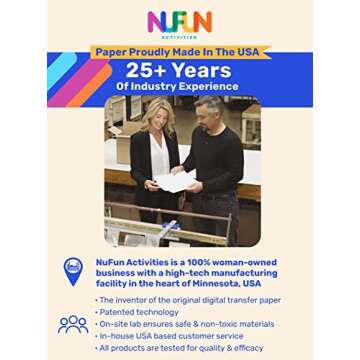 NuFun Activities Printable Iron-on Heat Transfer Paper for T Shirts, Light Fabrics, 25 Sheets 8.5 x 11 inch, Long Lasting, Durable, Professional Quality, Easy DIY, Non-Toxic, Made In the USA