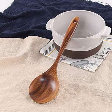 5 Pcs Best Wooden Spoons for Cooking Kitchen Utensils Set Non Stick Spoon Acacia Wood Utensil Cooking Spatula Turner Slotted Spoon Flat Wooden Spatula Set Mixing Cooking Spoons Kitchen Utensils