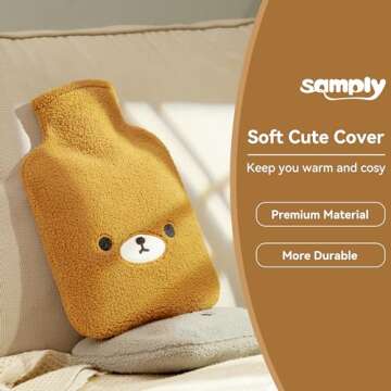 samply Hot Water Bottle with Cute Fleece Cover, 2Liter Water Bag for Hot and Cold Compress, Hand Fee...
